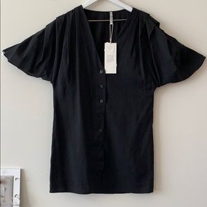 Zara trf  v-neck button down dress ruched sleeve M